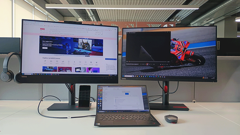Postazione notebook Lenovo con monitor T27HV-30 T27i e accessori 